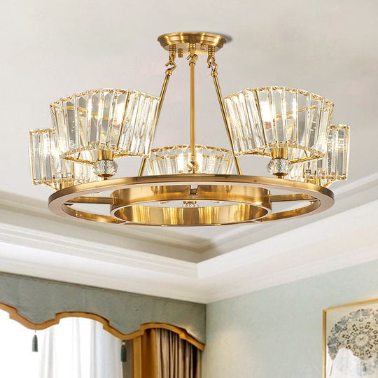 Contemporary Gold Semi Flush Ceiling Fixture with Clear Glass Shade - 5 Bulbs, Ring Design