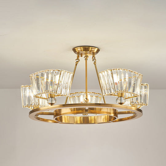 Contemporary Gold Semi Flush Ceiling Fixture With Clear Glass Shade - 5 Bulbs Ring Design