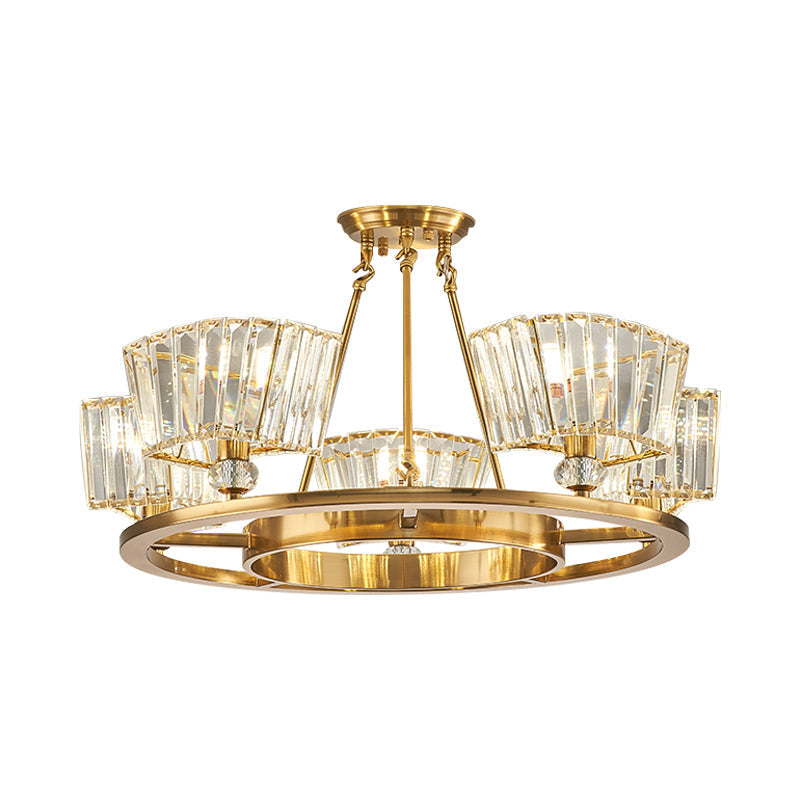 Contemporary Gold Semi Flush Ceiling Fixture with Clear Glass Shade - 5 Bulbs, Ring Design