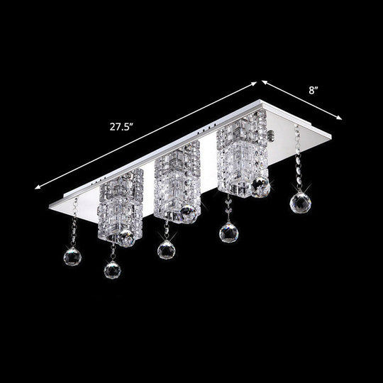 Modern Cube Nickel Flushmount Ceiling Lamp with Clear Crystal Shade & White/Warm Light Orbs