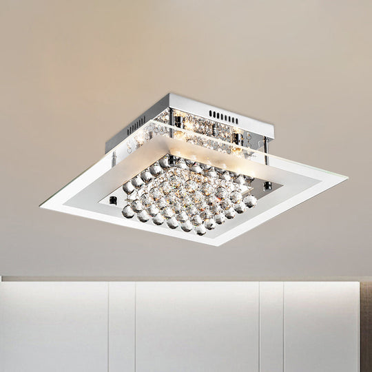 Modern Chrome Ceiling Light Fixture | 5-Head Semi Mount | Clear Crystal Orbs | Square Design