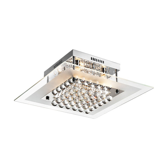 Modern Chrome Ceiling Light Fixture | 5-Head Semi Mount | Clear Crystal Orbs | Square Design