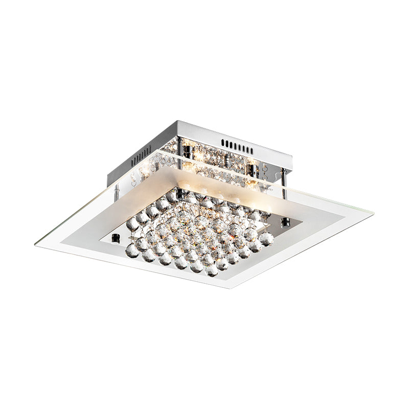 Modern Chrome Ceiling Light Fixture | 5-Head Semi Mount Clear Crystal Orbs Square Design