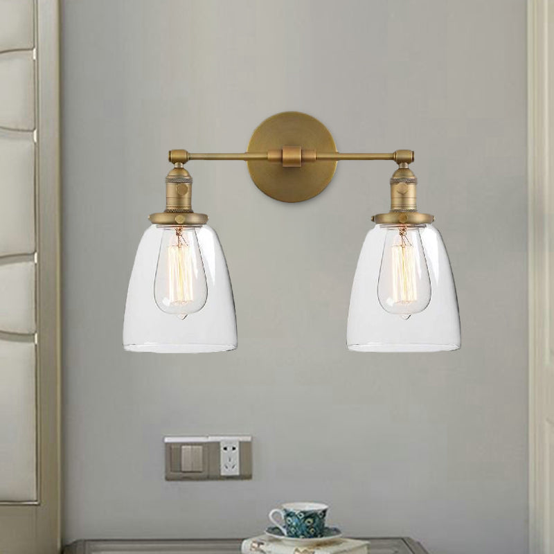 Industrial Wall Lamp: Clear Glass & Brass Sconce With 2 Lights For Foyer