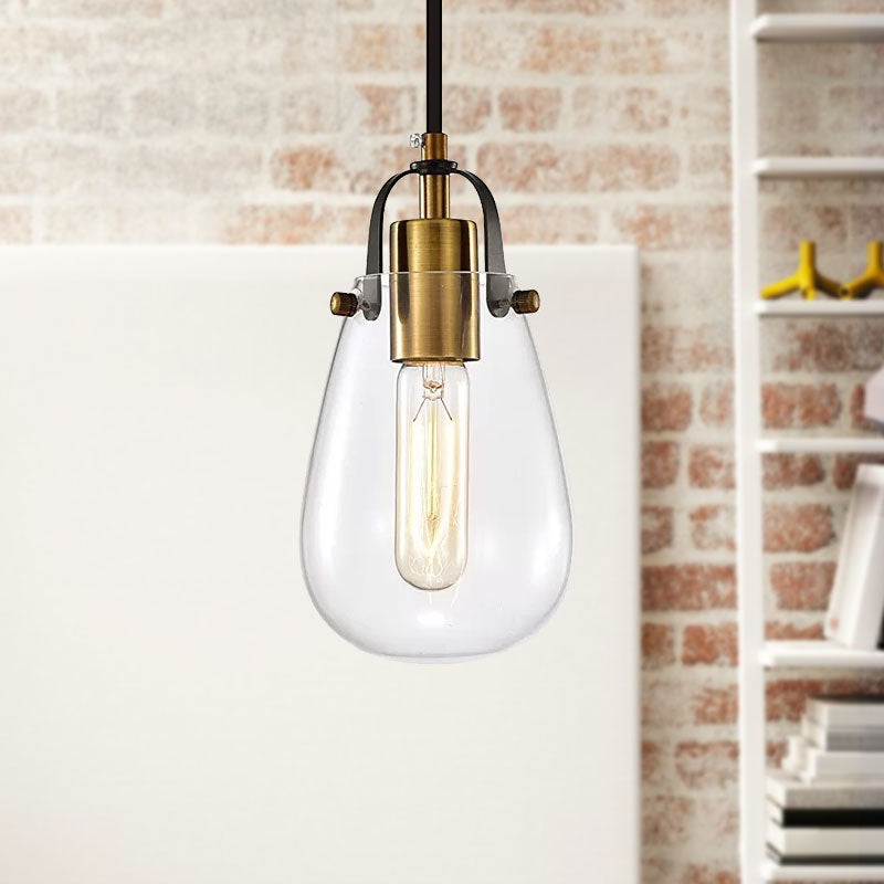 Rustic Bulb-Shaped Hanging Light with Clear Glass Pendant and Brass Finish - Perfect for Dining Room