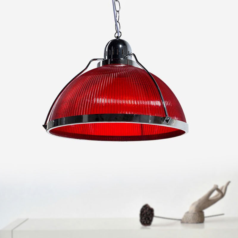 Industrial Ribbed Dome Pendant Lamp in White/Red/Yellow - Acrylic and Metal