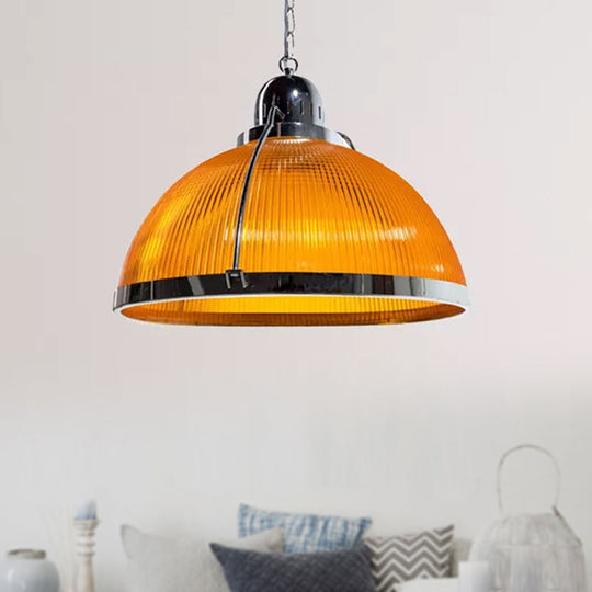 Industrial 1 Head Ribbed Dome Pendant Lamp In White/Red/Yellow - Acrylic & Metal Construction Ideal