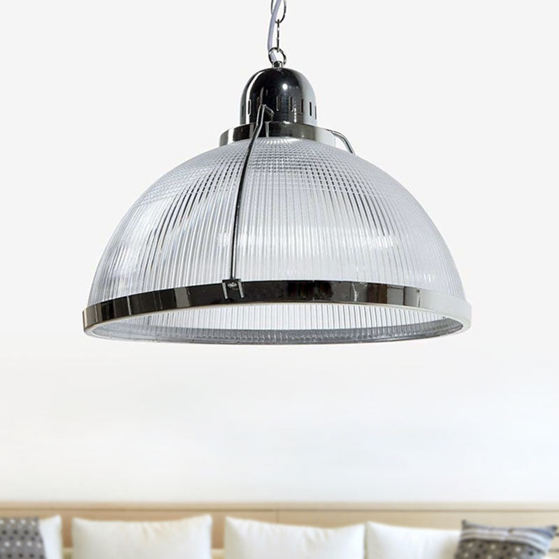 Industrial Ribbed Dome Pendant Lamp in White/Red/Yellow - Acrylic and Metal