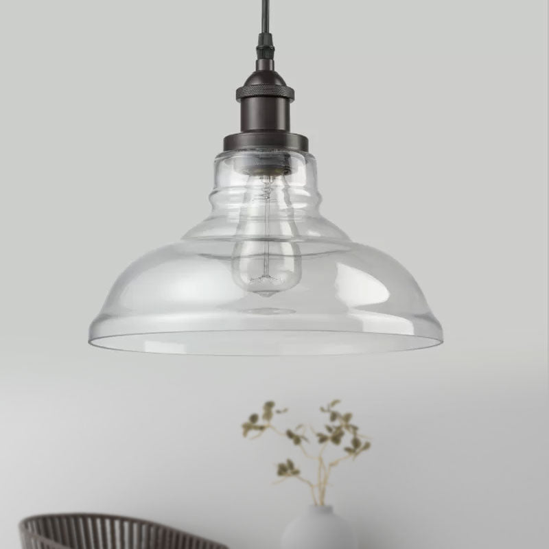 Industrial Black Pendant Light with Clear Glass Shade - Stylish Barn Hanging Lamp for Indoor Use