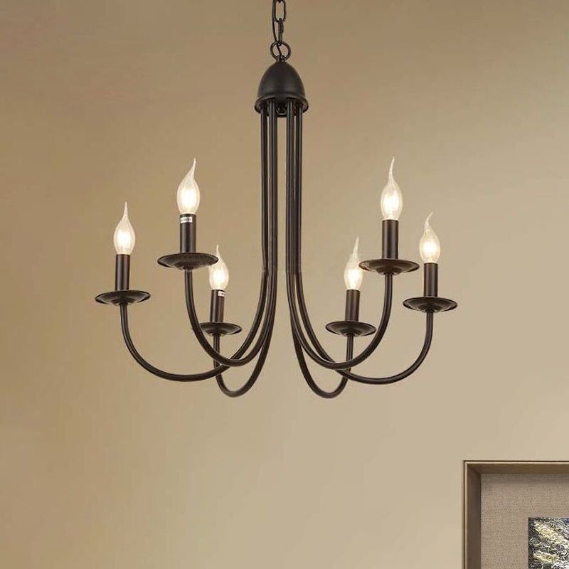 Rustic Style Bronze Iron Chandelier Light with 6/8 Heads, Bare Bulb Pendant for Dining Room, Curved Arm Design