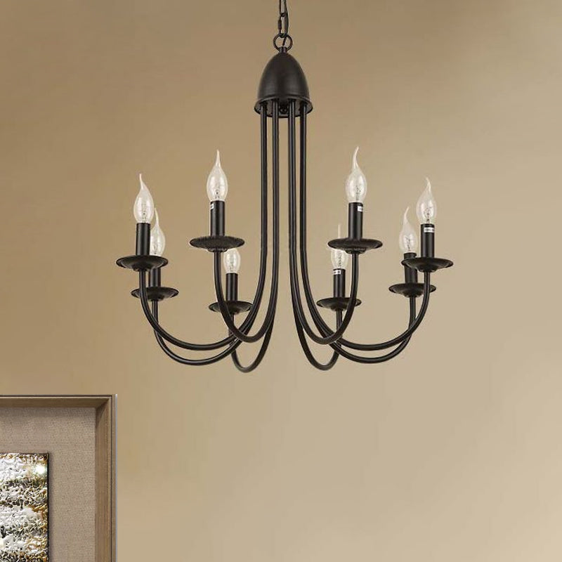 Rustic Style Bronze Iron Chandelier Light with 6/8 Heads, Bare Bulb Pendant for Dining Room, Curved Arm Design