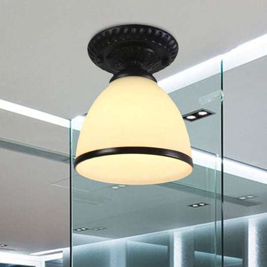 Industrial Black Semi Flush Ceiling Light with Milky Glass Shade – Perfect for Gallery