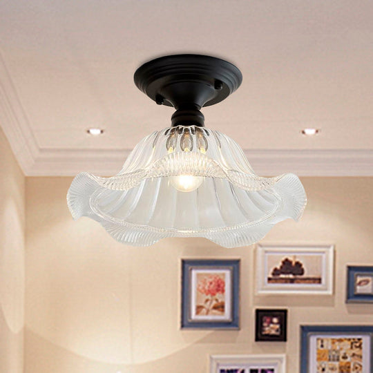 Vintage Textured Glass Semi Flush Ceiling Lighting In Clear For Living Room - One Light