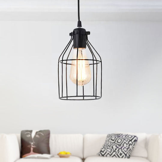 Black Birdcage Pendant Ceiling Light - Loft Style Metal Hanging Light Fixture