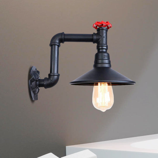 Industrial Wall Sconce With Metallic Black Finish And Conic Shade