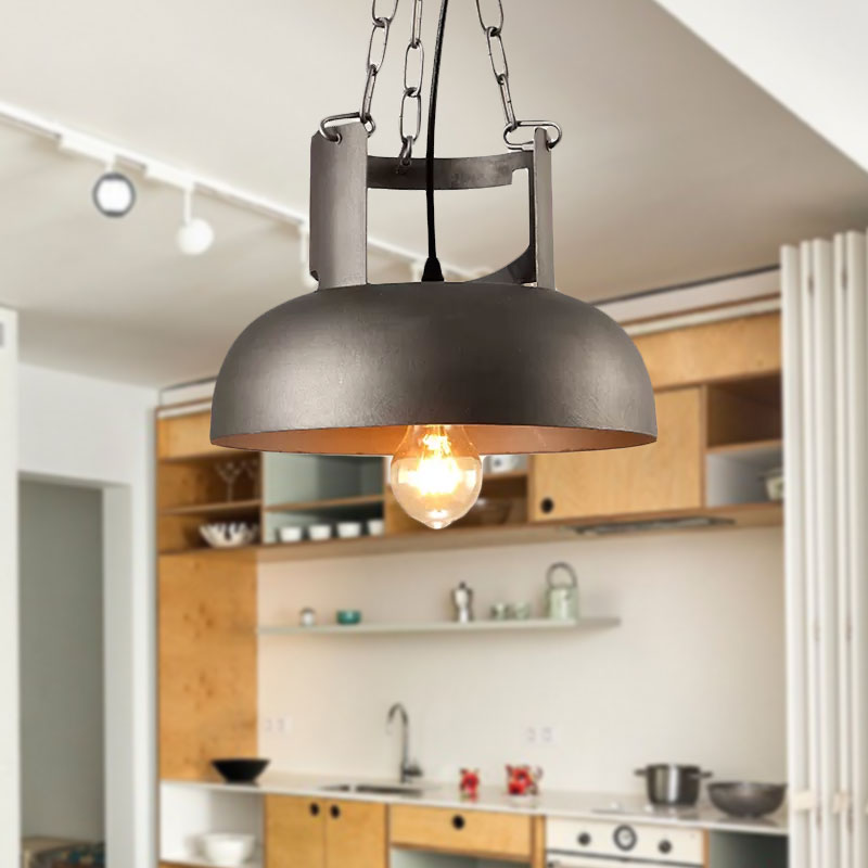 Pewter Farmhouse Style Metal Pendant Light - 1 Head Suspension Lighting for Restaurants