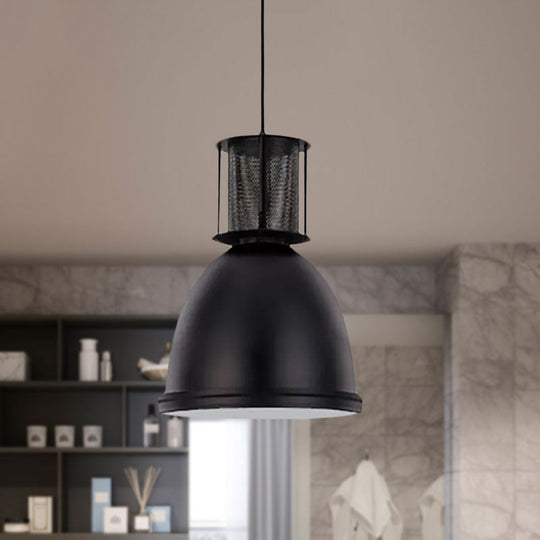 Retro Metallic Black Dome Pendant Light with Mesh Design, 7.5"/11" Width