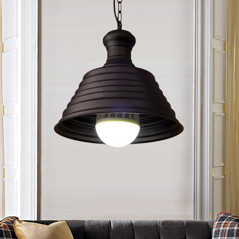 Industrial Metal 1-Light Bell Hanging Pendant Lamp with Ribbed Design & Bronze Finish - Ideal for Restaurants