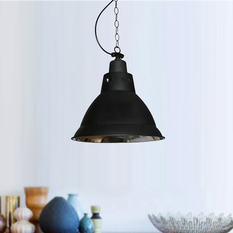 Farmhouse Black Metal Dome Pendant Light with Chain - 12" W