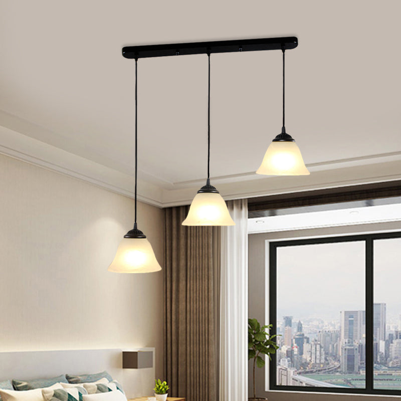 Vintage Flared White Glass Pendant Light Fixture for Dining Room, with 3-Light Multi Pendant Design and Linear Canopy