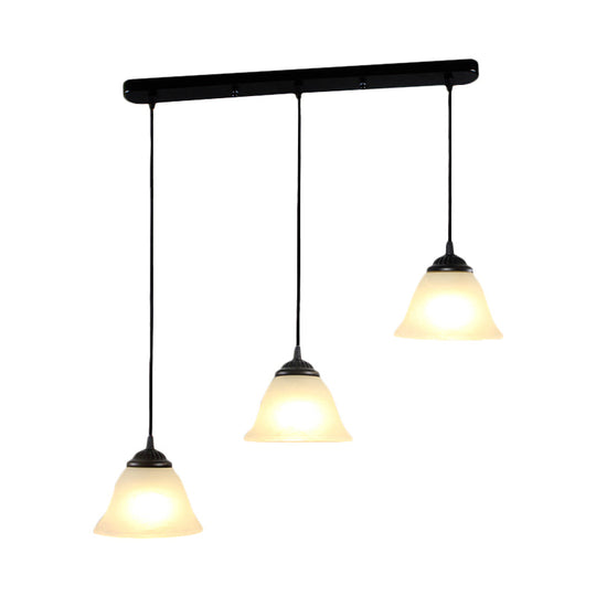 Vintage Flared White Glass Pendant Light Fixture for Dining Room, with 3-Light Multi Pendant Design and Linear Canopy