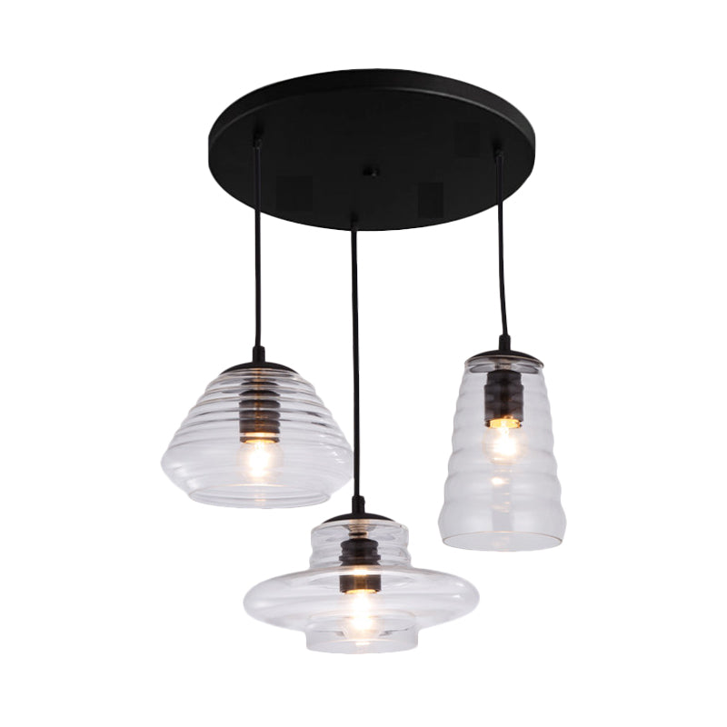 Modern Black Geometric Clear Glass Multi-Pendant Light for Dining Room