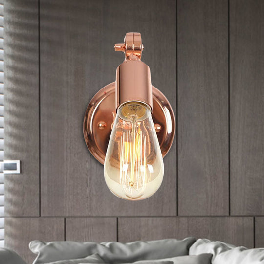 Retro Industrial Iron Rose Gold Armed Wall Light With Exposed Bulb - Rotatable Bathroom Lamp