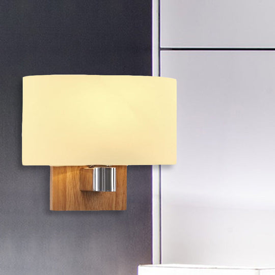 Nordic Living Room Sconce Lighting Fixture: Opal Glass Wall Light With Rectangle Shade & Wood Accent