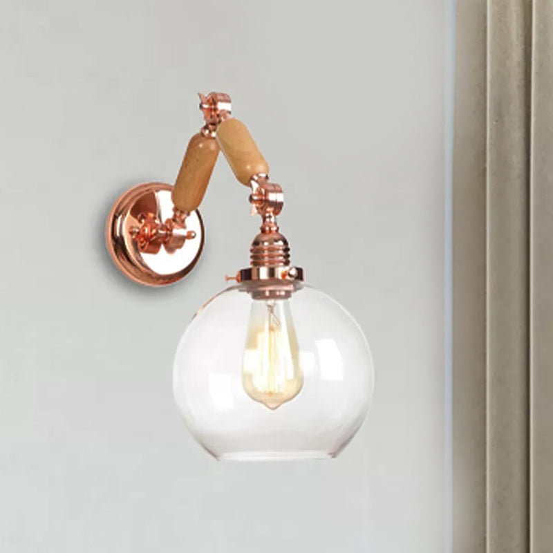 Rustic Rose Gold Wall Mounted Globe Light With Extendable Arm - Clear Glass Lighting