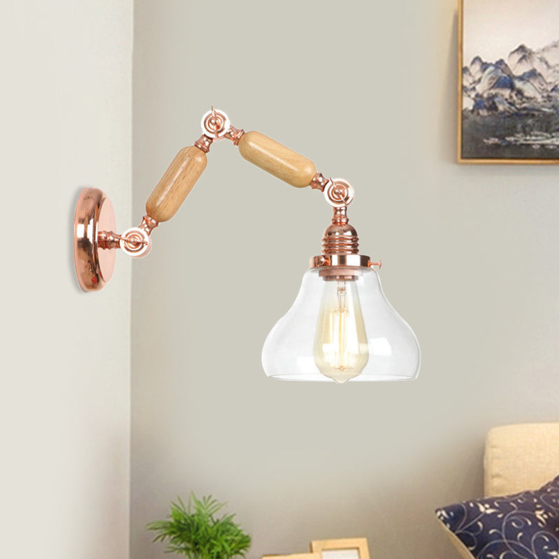 Vintage Gold Wall Sconce With Clear Glass Shade And Extendable Arm For Living Room Lighting