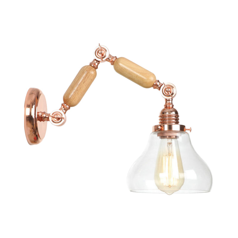 Vintage Gold Wall Sconce With Clear Glass Shade And Extendable Arm For Living Room Lighting