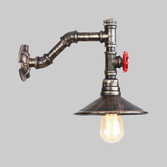 Rustic Antique Bronze Conical Wall Mount Fixture - Plumbing Pipe Design 1 Bulb Lighting