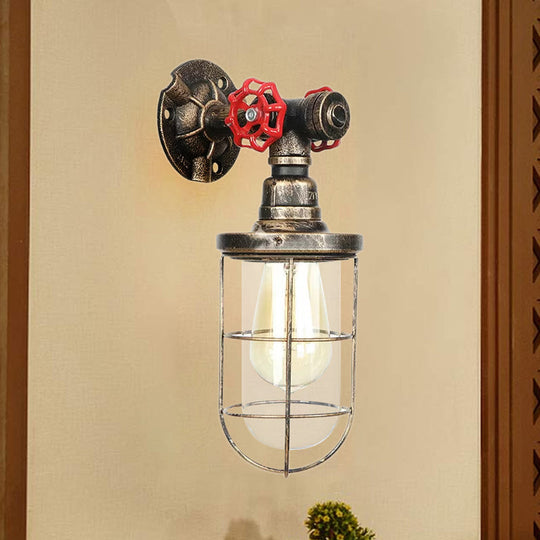 Rustic Water Pipe Iron Wall Sconce Lamp: Vintage 1-Light Fixture For Bathrooms (Aged Brass)