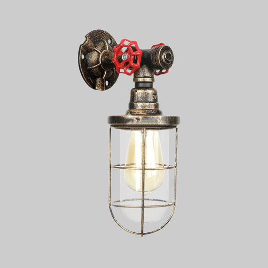 Rustic Water Pipe Iron Wall Sconce Lamp: Vintage 1-Light Fixture For Bathrooms (Aged Brass)