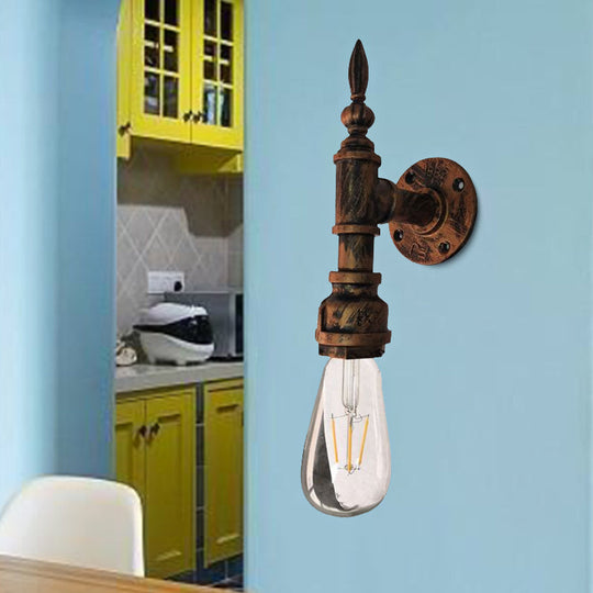 Iron Industrial Style Wall Sconce With Exposed Bulb For Bedroom Rustic Bronze/Rust Pipe Lamp