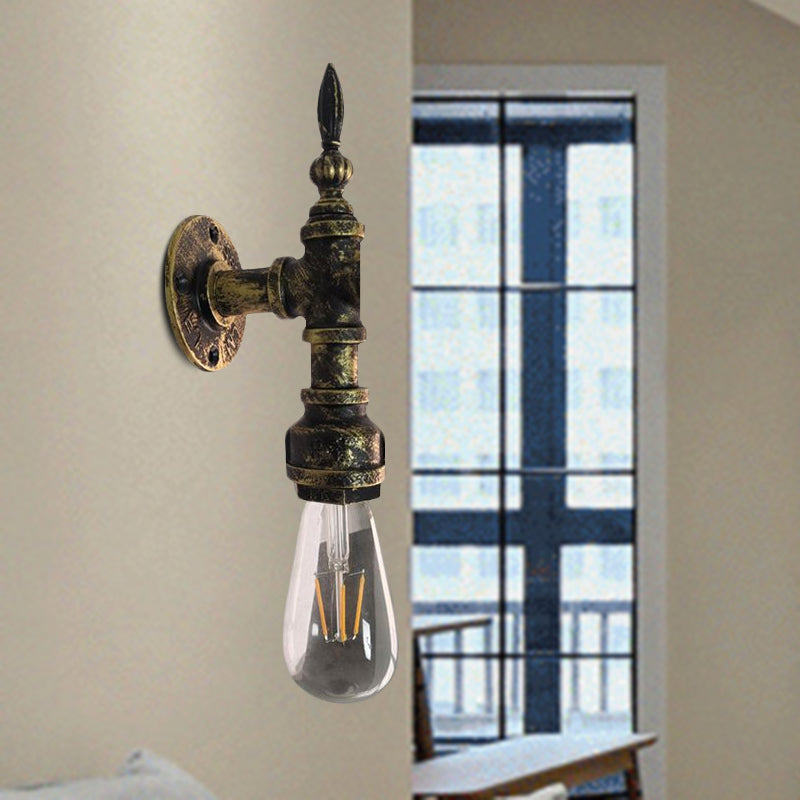 Iron Industrial Style Wall Sconce With Exposed Bulb For Bedroom Rustic Bronze/Rust Pipe Lamp