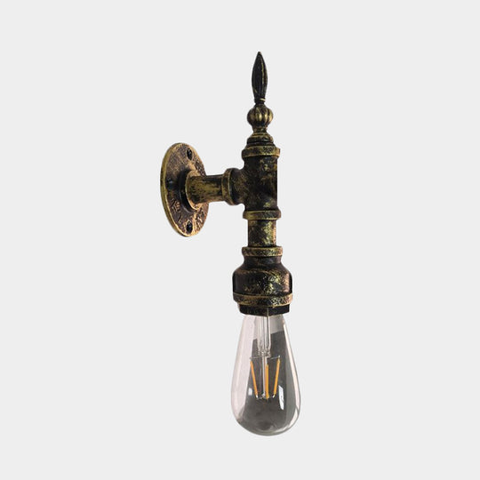 Iron Industrial Style Wall Sconce With Exposed Bulb For Bedroom Rustic Bronze/Rust Pipe Lamp