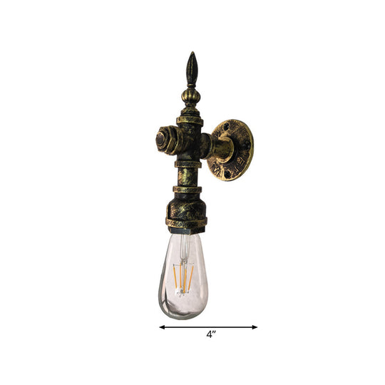 Iron Bronze Wall Sconce - Rustic Style Bare Bulb Light Fixture With Water Pipe Design For