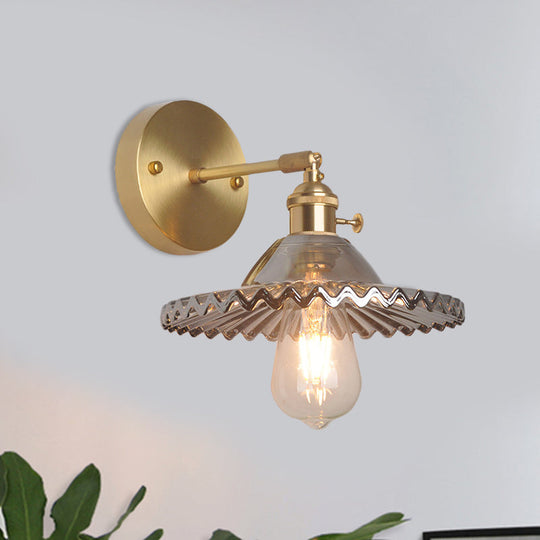 Industrial Brass Wall Sconce With Smoked Glass For Living Room Lighting