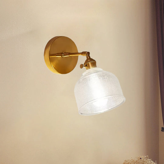 Industrial Clear Glass Dome Wall Sconce: Prismatic 1-Light Bedroom Lighting Fixture