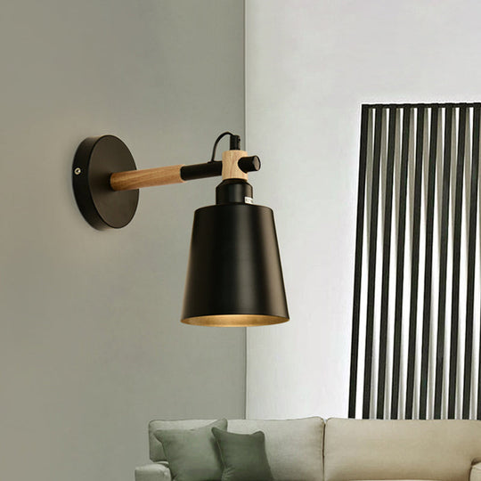 Modernist Style Wooden Joint Wall Sconce Fixture - Black Cylindrical Light For Bedroom