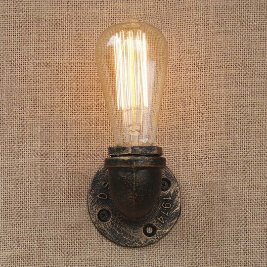 Rustic Bare Bulb Wall Sconce Lighting: Stylish Metal 1 Head Black/Bronze - Perfect For Living Room