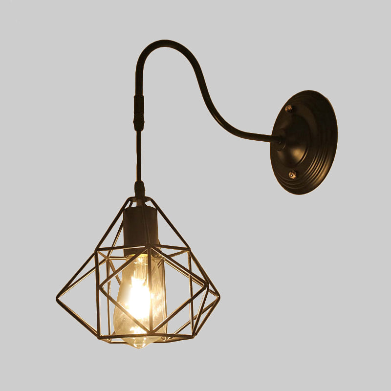 Farmhouse Wall Mount Light Fixture - Metal Cage Design Black Finish