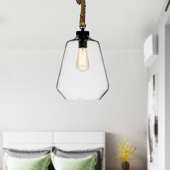 Adjustable Industrial Kitchen Pendant Light with Clear Glass and Rope Suspension