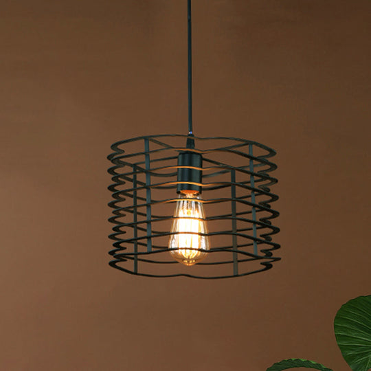 Cylinder Metal Ceiling Hanging Light - Industrial Suspension Lamp in Black