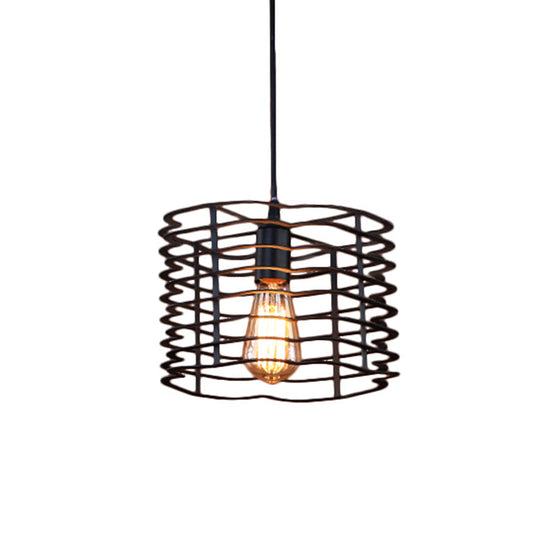 Cylinder Metal Ceiling Hanging Light - Industrial Suspension Lamp in Black