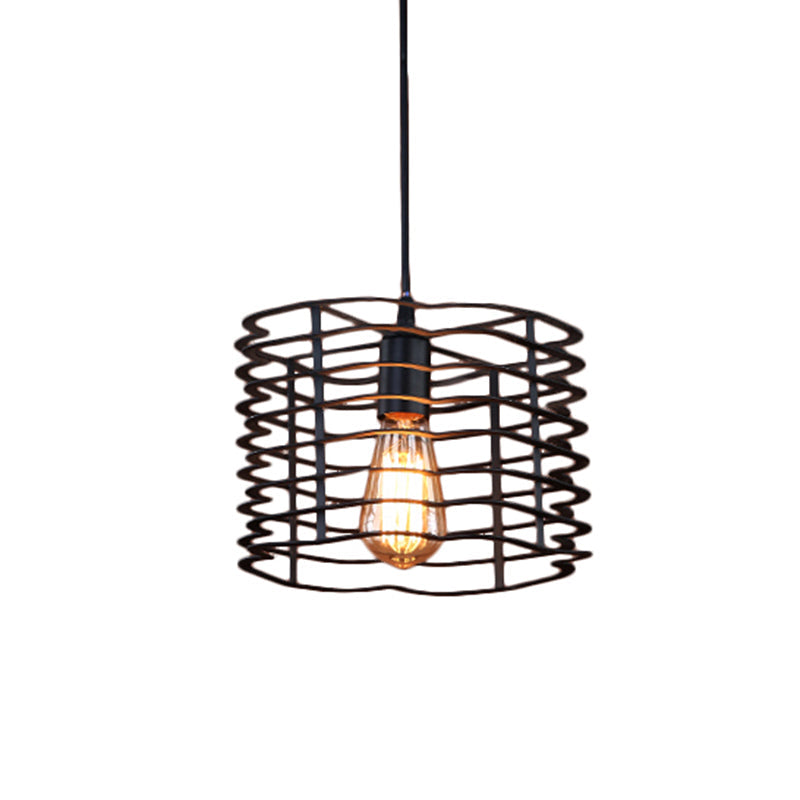 Cylinder Metal Ceiling Hanging Light - Industrial Suspension Lamp In Black