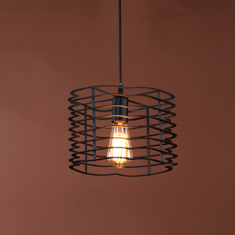 Cylinder Metal Ceiling Hanging Light - Industrial Suspension Lamp in Black