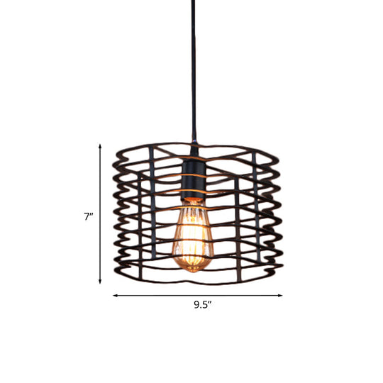 Cylinder Metal Ceiling Hanging Light - Industrial Suspension Lamp in Black