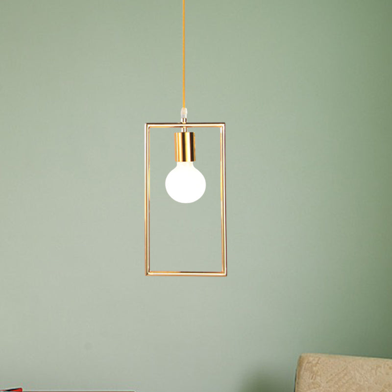 Golden Rectangle Hanging Ceiling Light - Loft Style Pendant Lamp, 1 Light for Bedroom